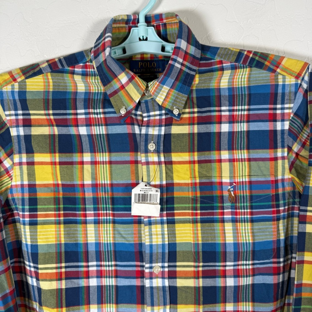 Polo Ralph Lauren Shirt Mens Medium Blue Yellow Button Down Oxford Flesh Pony